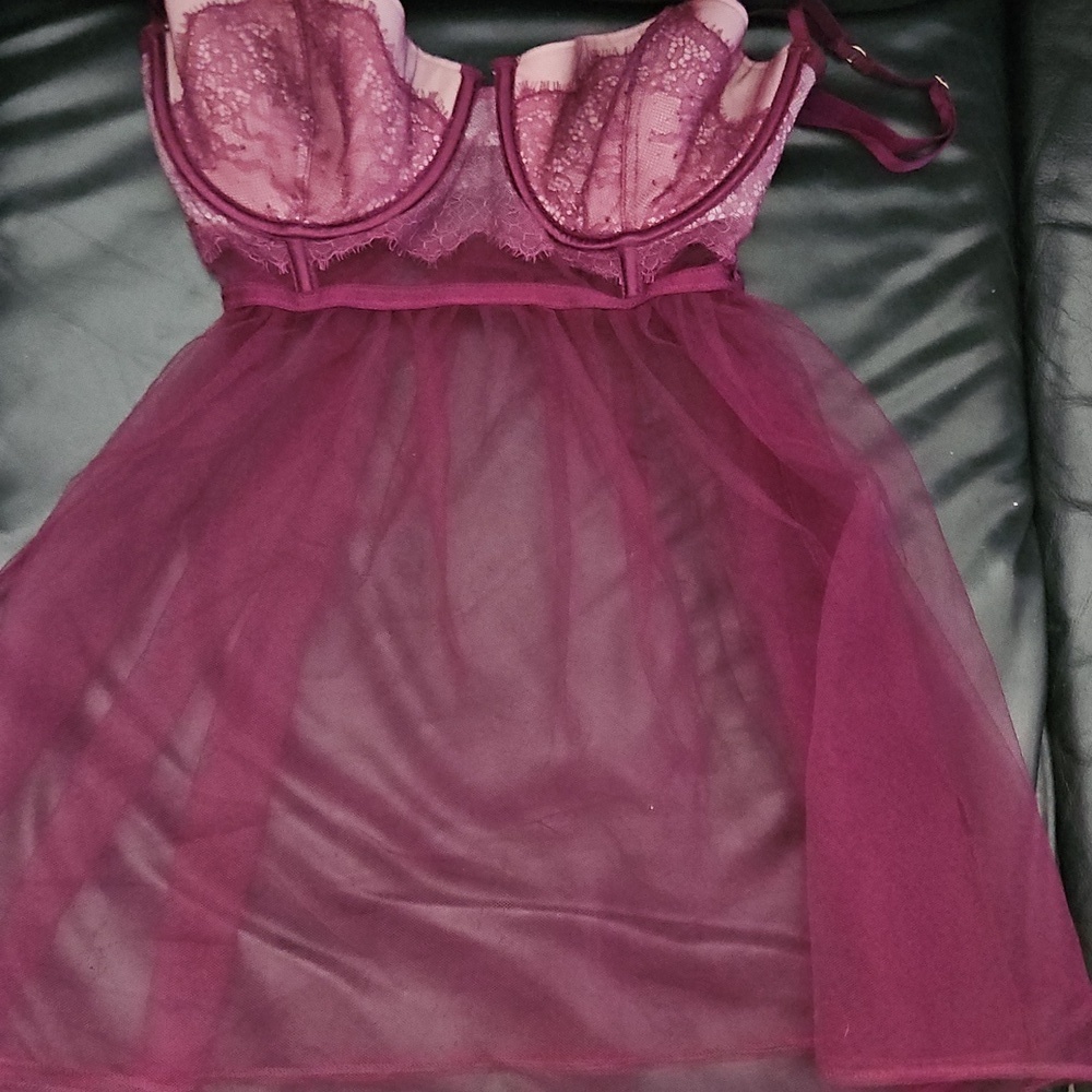 Victoria's Secret Babydoll Tulle Chemise Lingerie Push Up Sheer Purple 36D - Picture 2 of 11